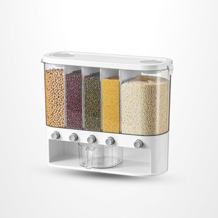 5 Chamber Wall Mount Grain Dispenser Button Push Rice Lentil Storage Container by E-Seller BD