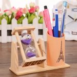 Wooden Pen Stand with Balur Ghori Hourglass Sand Timer Desk Organizer for Home Office Study Table Gift Item - Image 2