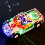 Transparent Gear Police Car Toy with LED Light and Music for Kids