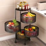 4 Layer Square Kitchen Rack with wheels, designed for organized storage of vegetables, onions, garlic, fruits and other kitchen essentials.