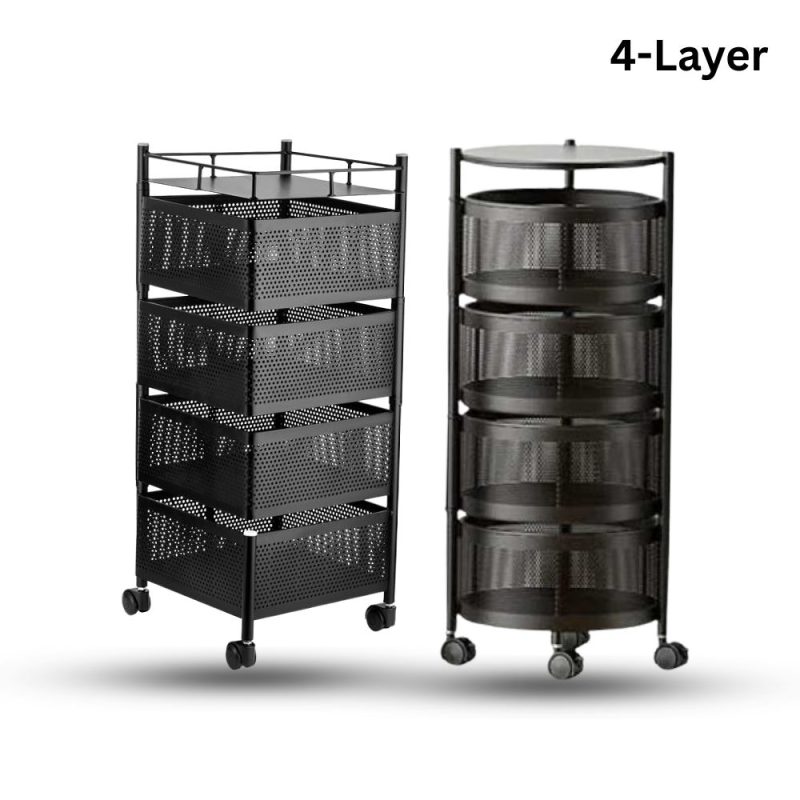 4 Layer Square Kitchen Rack with Wheels