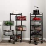 5 Layer Round Kitchen Rack 360 Degree Rotating with Wheels