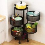 5 Layer Round & Square Shape Kitchen Rack – 360° Rotating Mobile Storage Organizer - Image 3