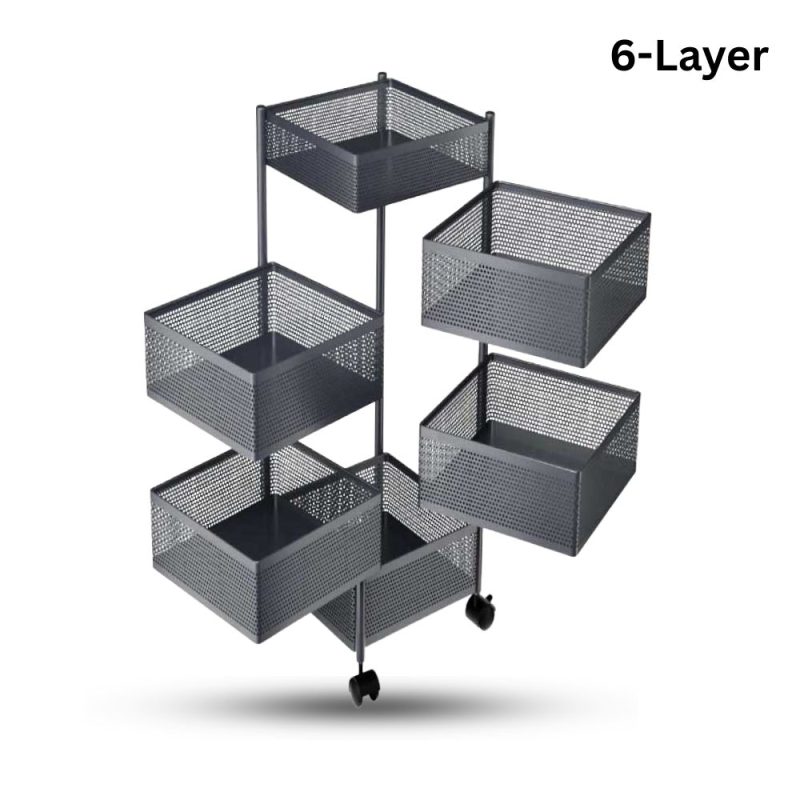 6 Layer Kitchen Rack Square and Round Shape Metal Storage Organizer