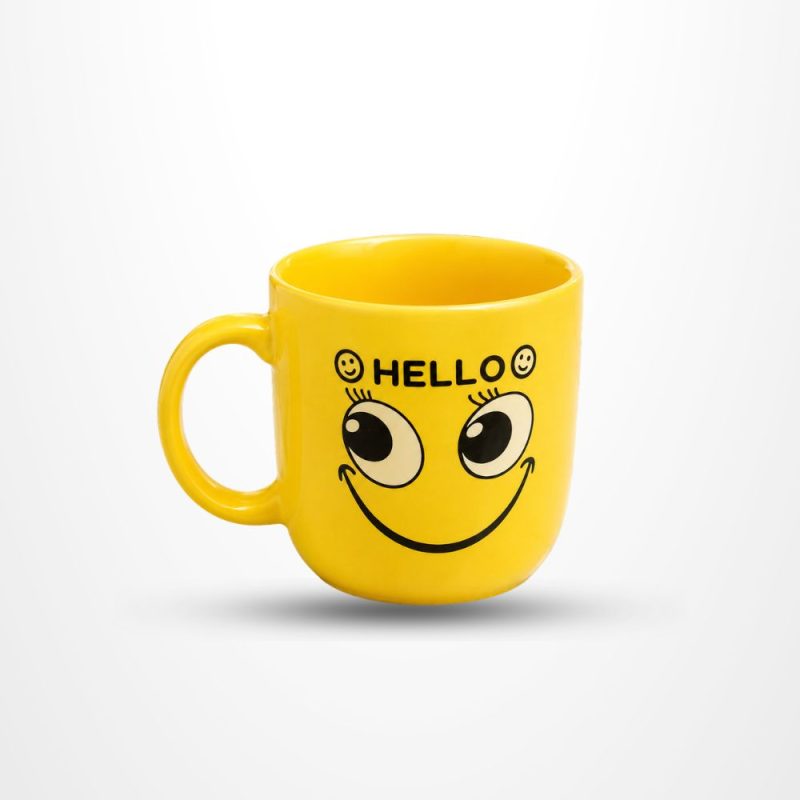 Cute Smiley Hello Printed Ceramic Coffee Mug in Yellow - E-Seller BD