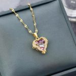 Crystal Purple Heart Pendant Gold Chain Necklace