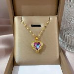 Crystal Purple Heart Pendant Gold Chain Necklace - Image 3