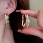 Elegant Multi-Layer Gold Rhinestone Hoop Earrings