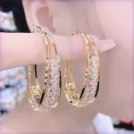 Elegant Multi-Layer Gold Rhinestone Hoop Earrings