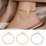 Minimalist Flat Snake Chain Gold Anklet - Image 3