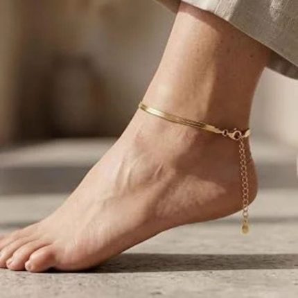 Minimalist flat snake chain gold anklet for women